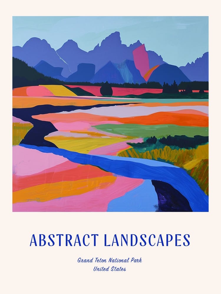 Colourful Abstract Grand Teton National Park Usa 7 Poster Blue