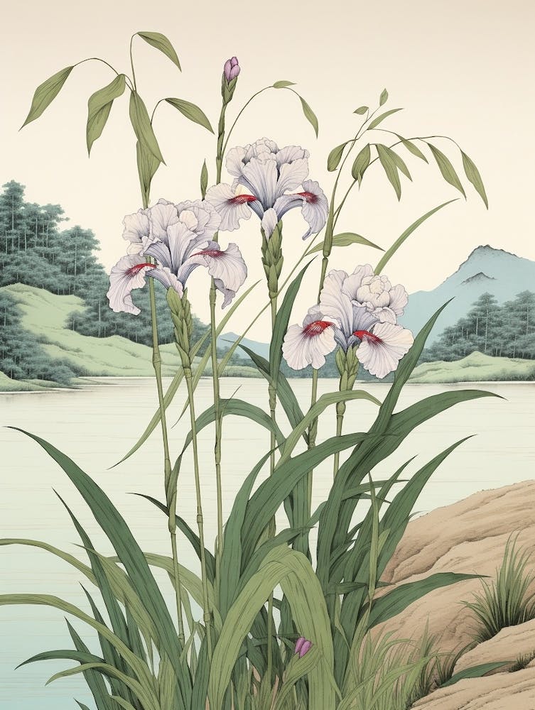 Hanashobu Japanese Water Iris 2 Vintage Japanese Botanical