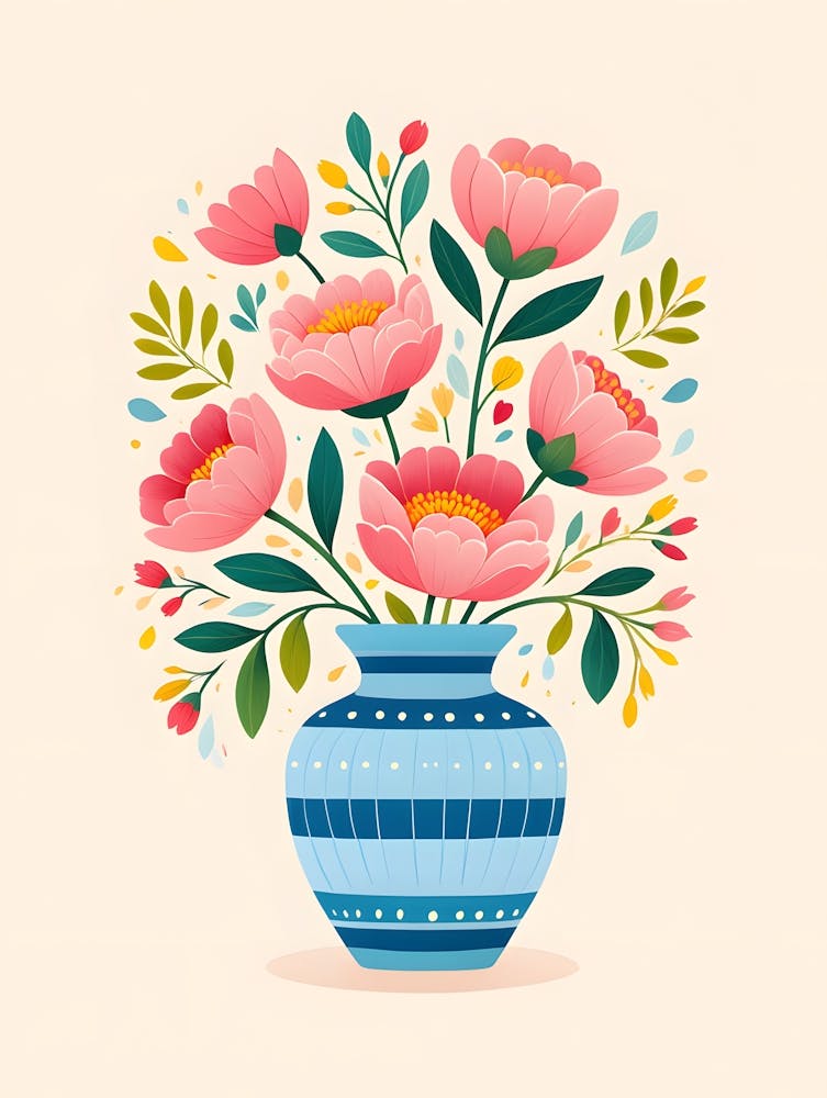 Blooming Elegance – A Delicate Floral Arrangement in a Striped Vase