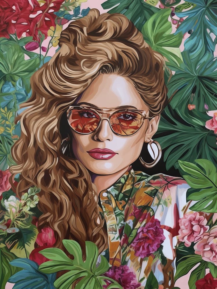 Floral Handpainted Portrait Of Jennifer Lopez J Lo 1