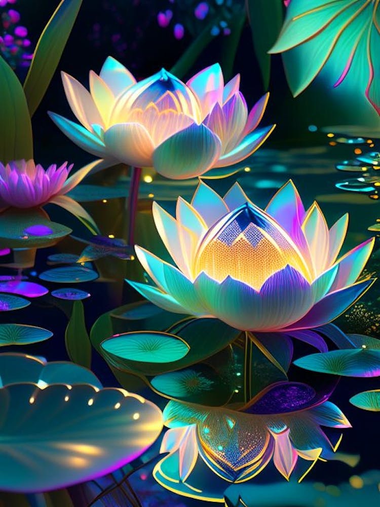 Lotus Flowers In Garden Holographic 2