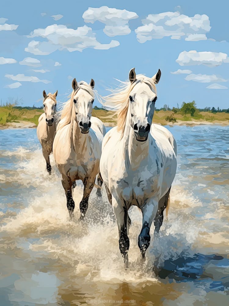 Horses Painting In Camargue, France 2