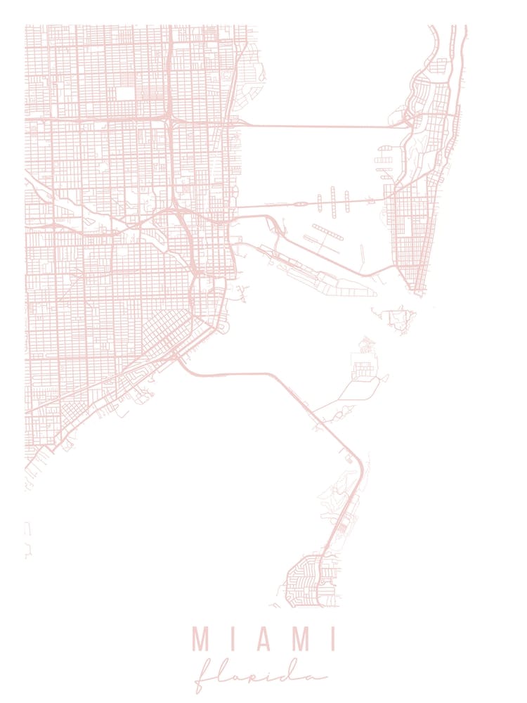 Miami Florida Light Pink Minimal Street Map
