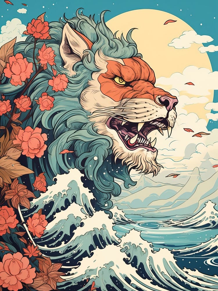 Dessin de Lion dans le Style Ukiyo-e 2