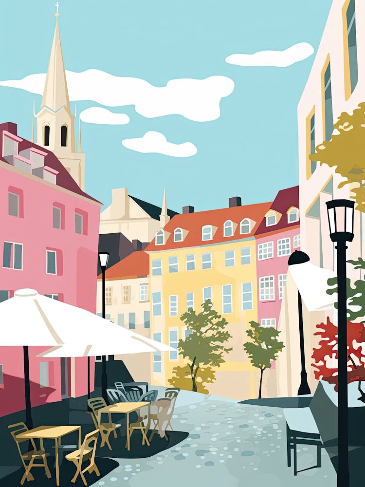 Oslo, Norway, Flat Pastels Tones Illustration 3