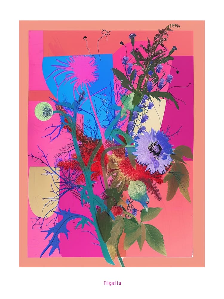 Nigella 4 Neon Flower Collage Poster
