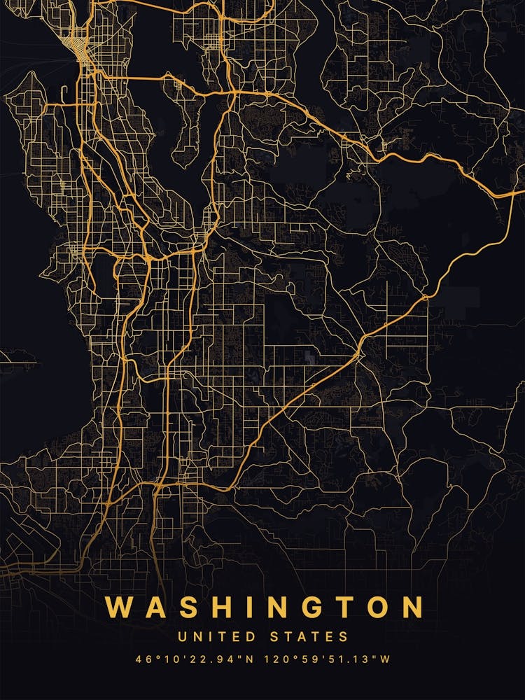 Washington Usa Black And Gold Map