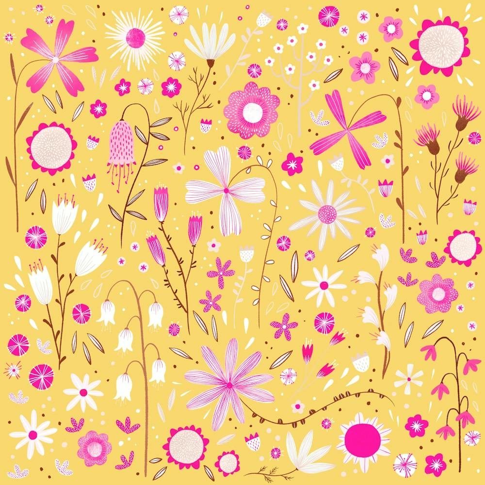 Pink and White Wild Flowers on Yellow