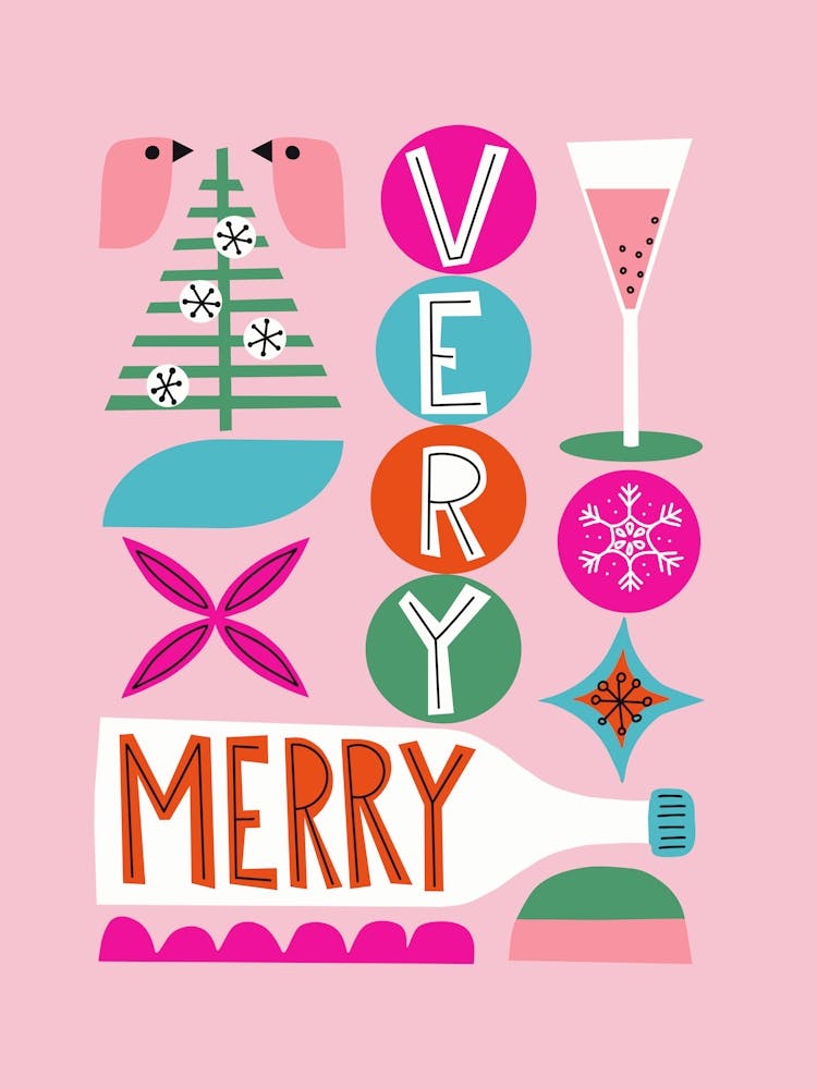 Very Merry Christmas Party Grid Mid Century Modern Vintage Style