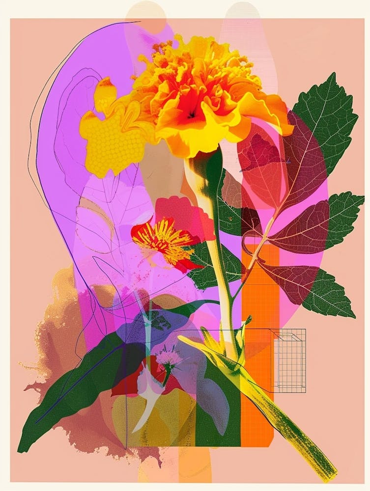 Marigold 4 Neon Flower Collage