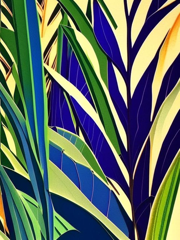 Bamboo Leaf Colourful Abstract Linocut