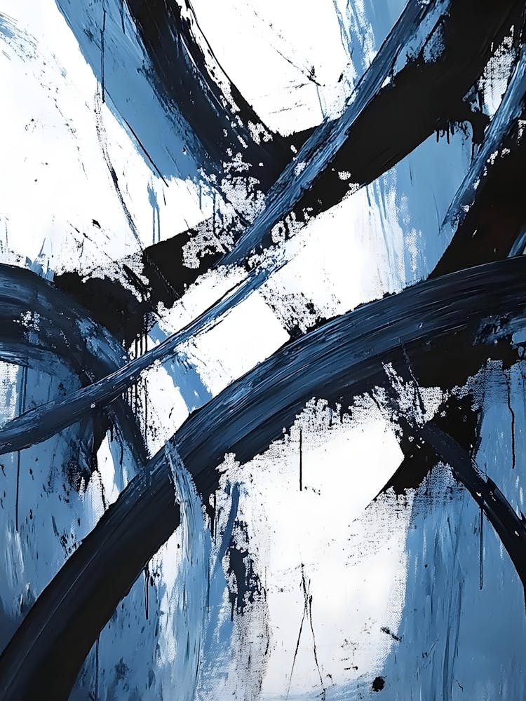 Abstraktes Gemälde, Blau Und Schwarz