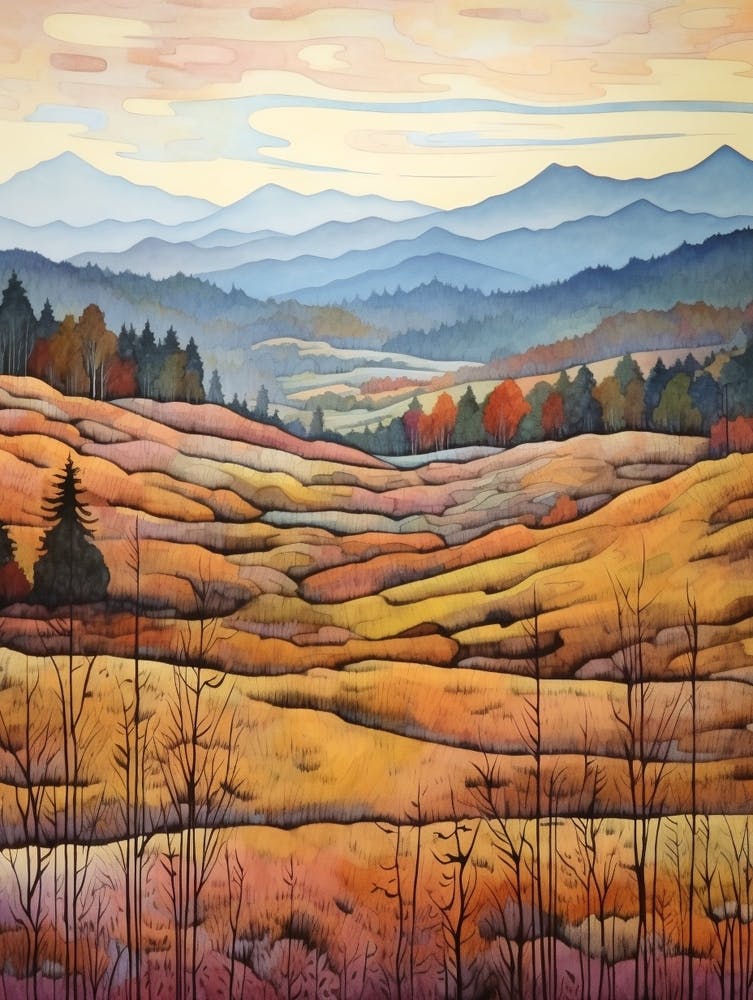 Autumn National Park Painting Great Smoky Mountains National Park Usa 1