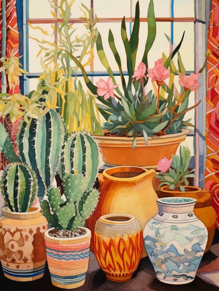 Cactus Painting Maximalist Still Life Barrel Cactus 4