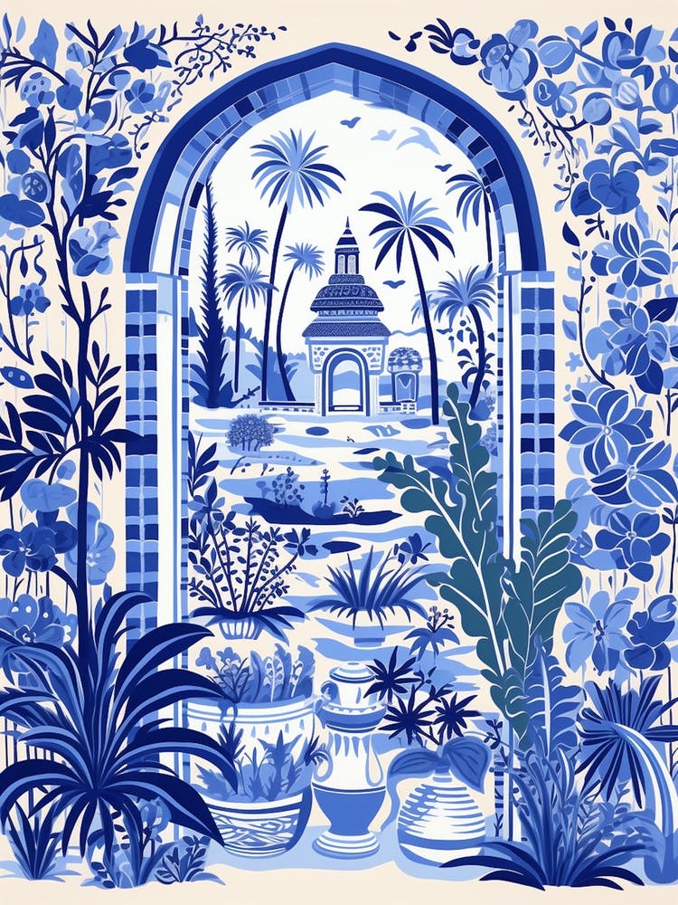 Jardin Majorelle Morocco Modern Blue Illustration 1