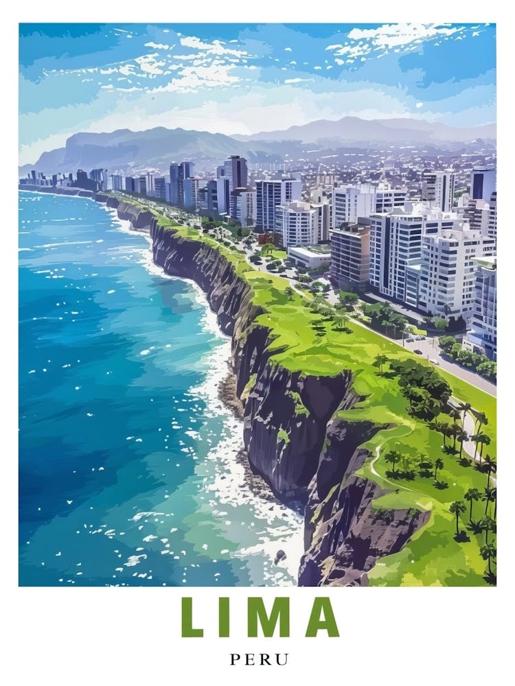 Lima Poster Miraflores Cliffs Art Lima Peru Art Lima Print Lima Souvenir Lima Wall Art Lima Peru Framed Lima Peru Canvas Print