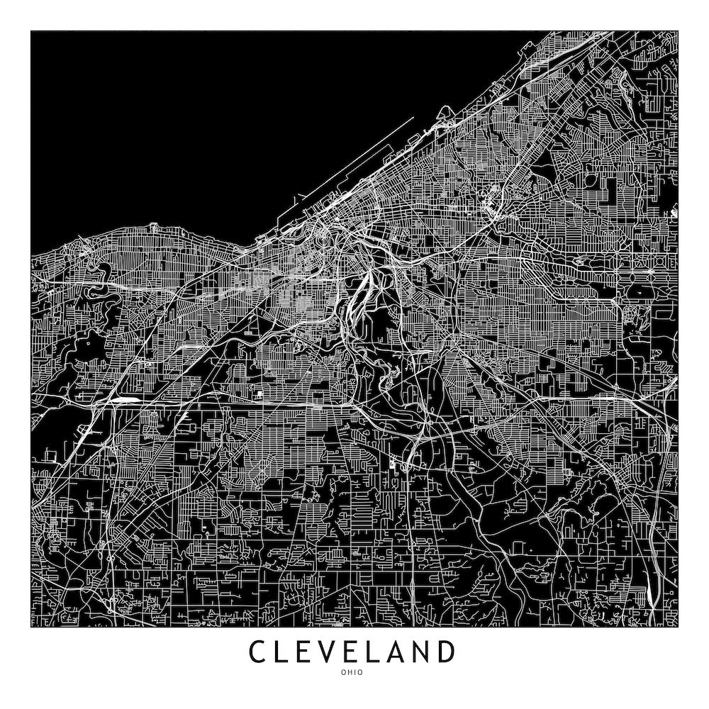 Cleveland Black And White Map Square