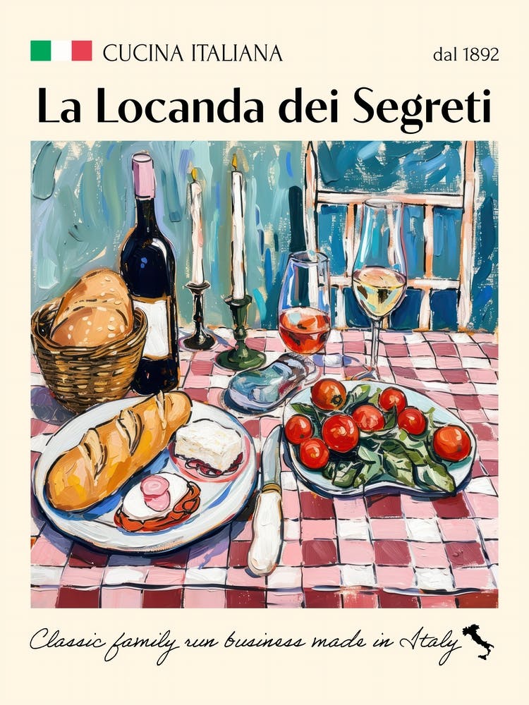 La Locanda Dei Segreti Trattoria Italian Poster Food Kitchen
