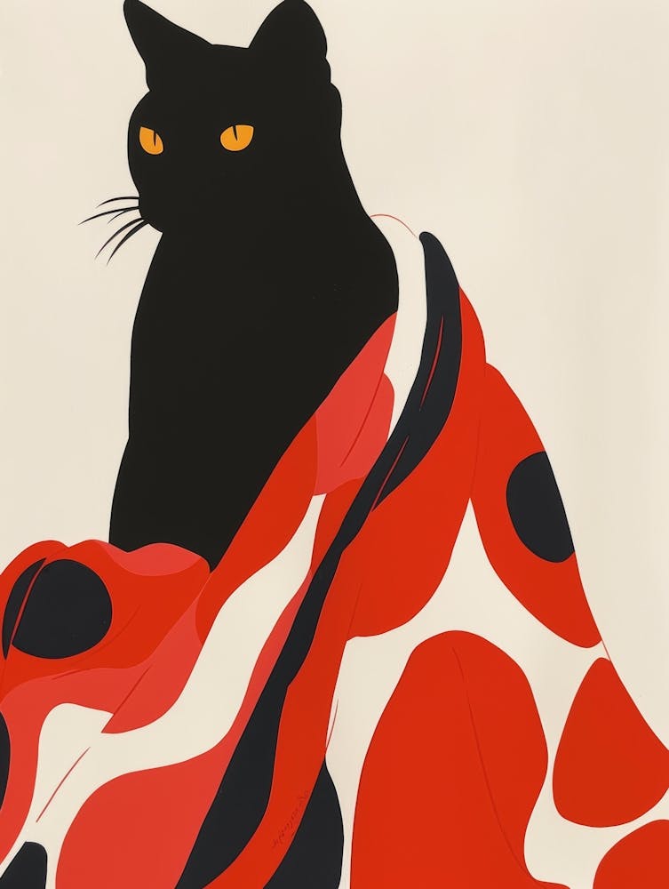 Cat In Red Blanket