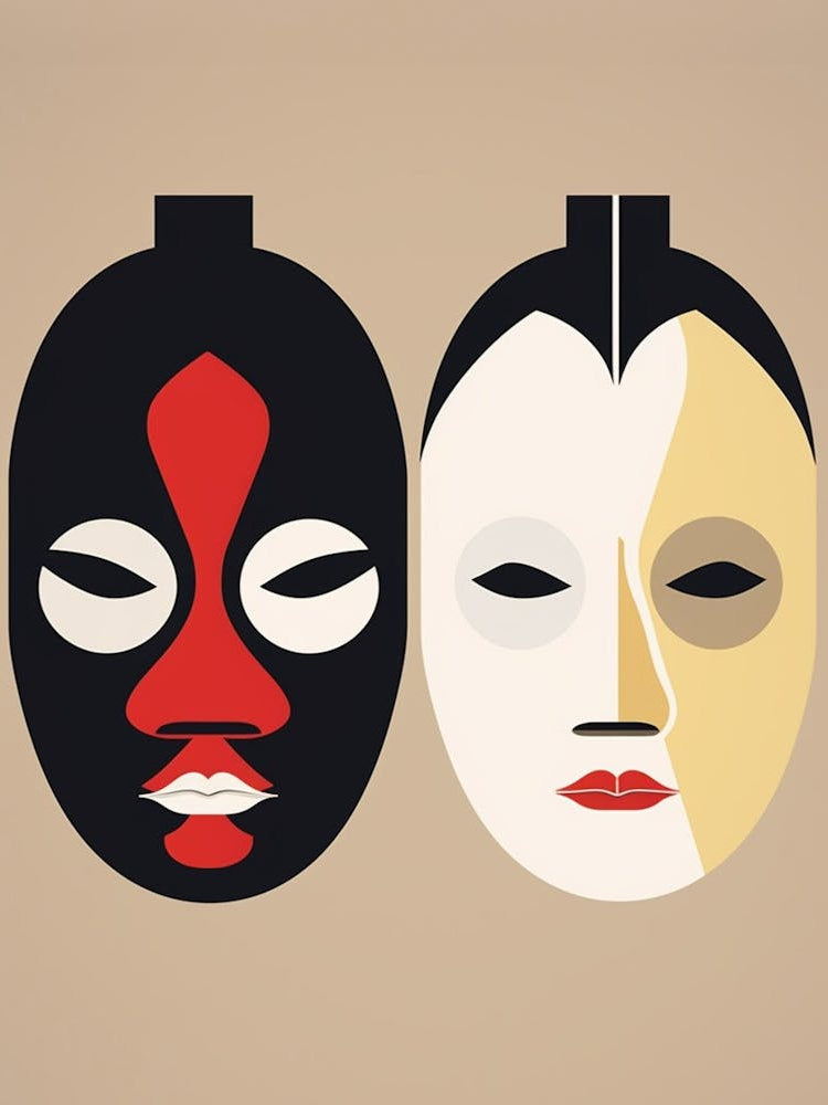 Noh Masks Japanese Style Illustration 10