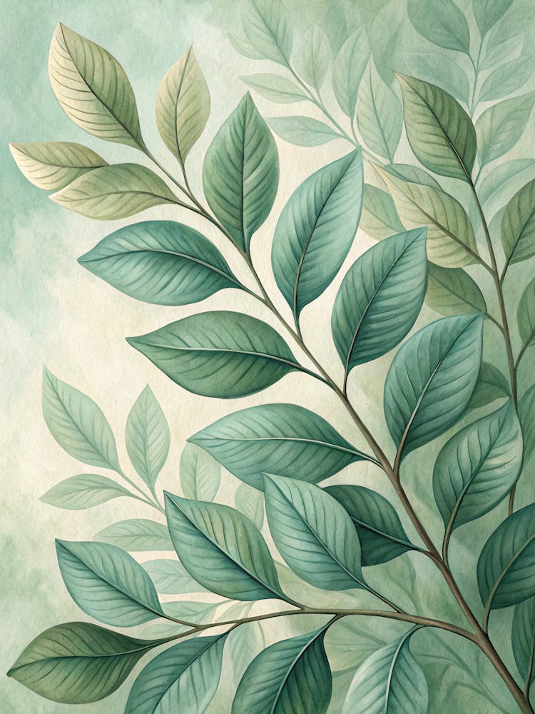 Oil Painting Style Organic Leaf Shapes In Soft