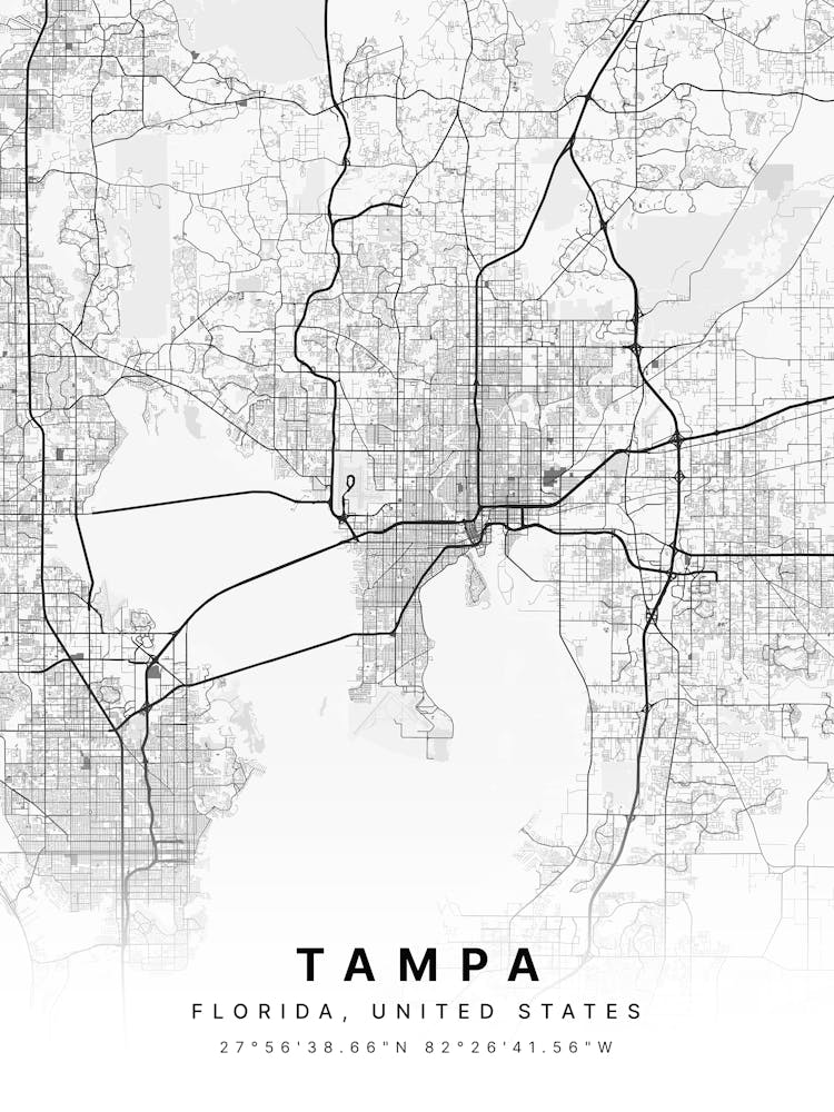 Tampa Florida USA White Map