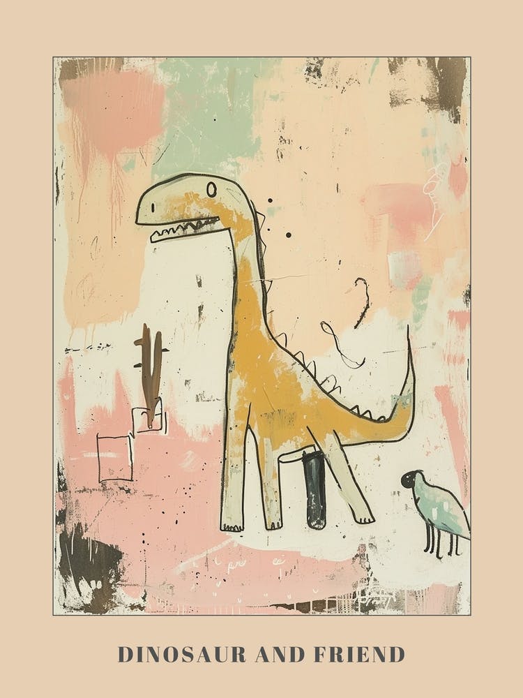 Dinosaur & Friend Minimalist Cartoon Poster