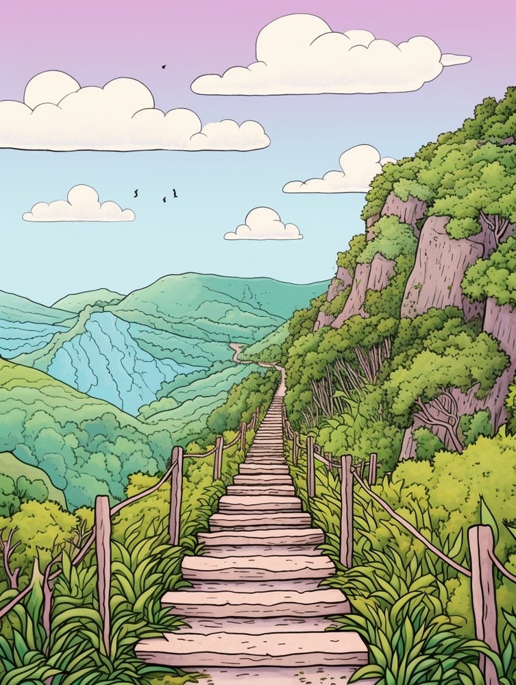 Haiku Stairs Hawaii 2 Hike Illustration