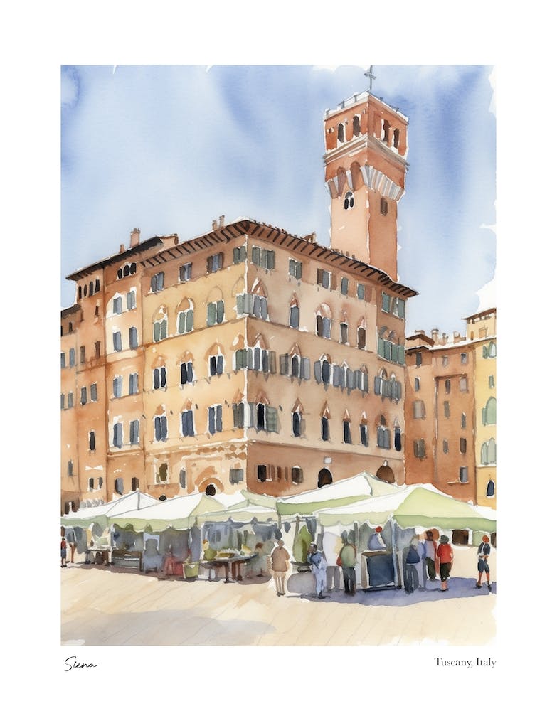 Siena, Tuscany, Italy 3 Watercolour Travel Poster