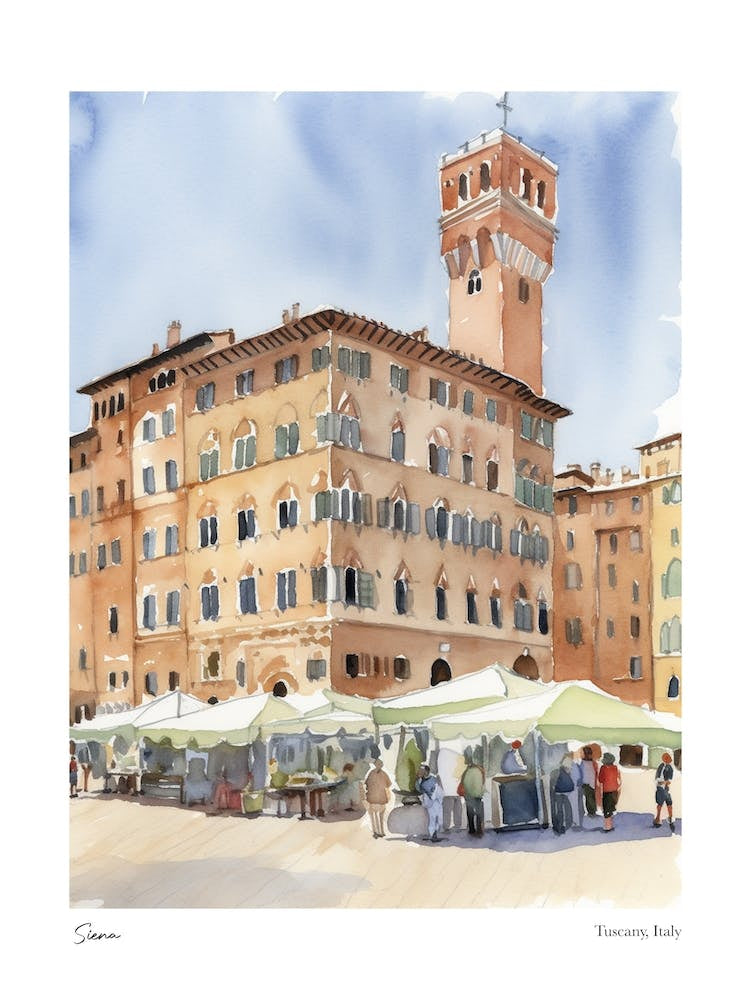 Siena, Tuscany, Italy 3 Watercolour Travel Poster