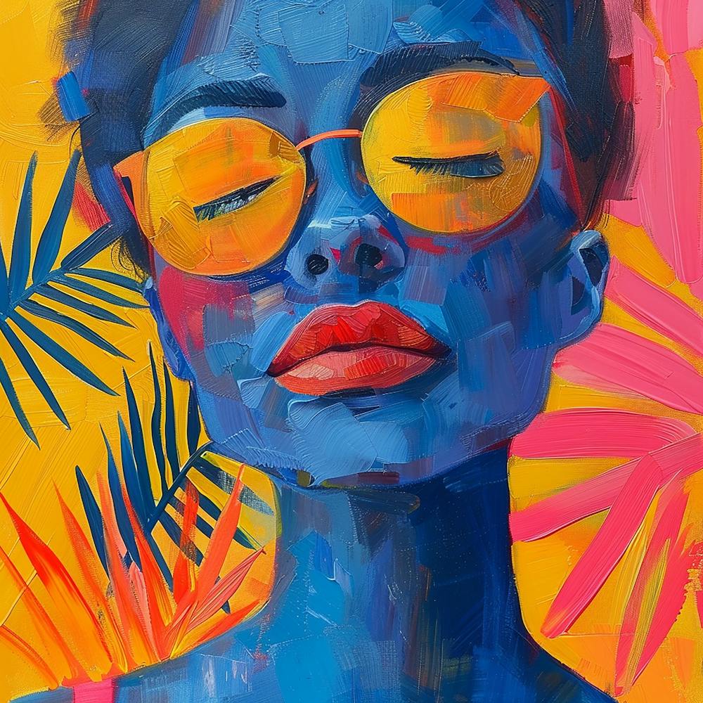Blue Woman With Sunglasses