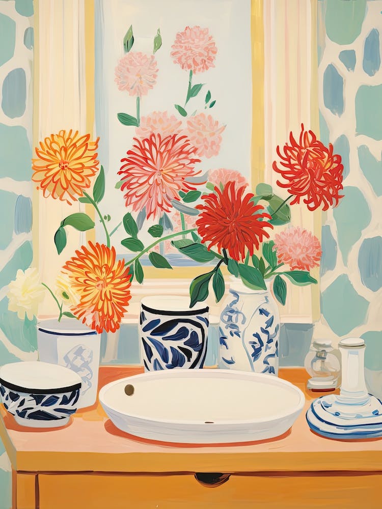 Bathroom Vanity Painting With A Dahlia Bouquet 3