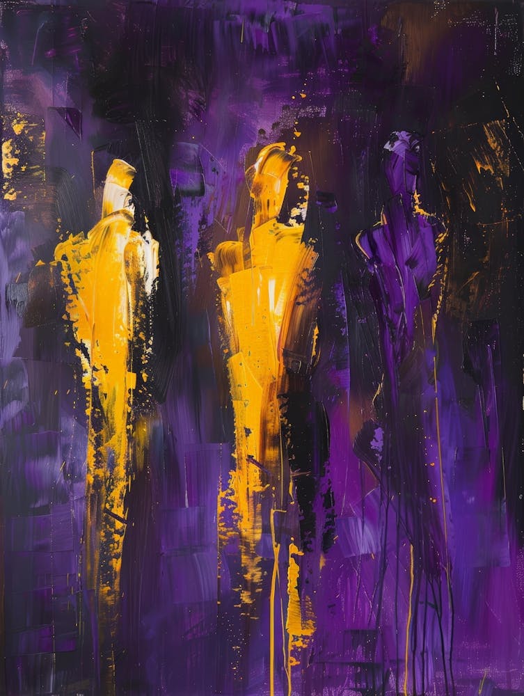 Three Men In Purple And Yellow