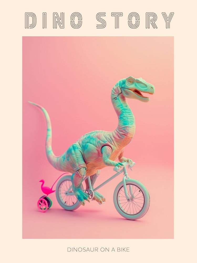 Affiche Dinosaure Jouet Pastel À Vélo 2