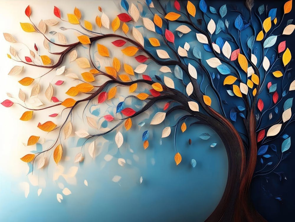 Colorful Tree With Leaves On Hanging Branches Of Blue, White And Golden 12