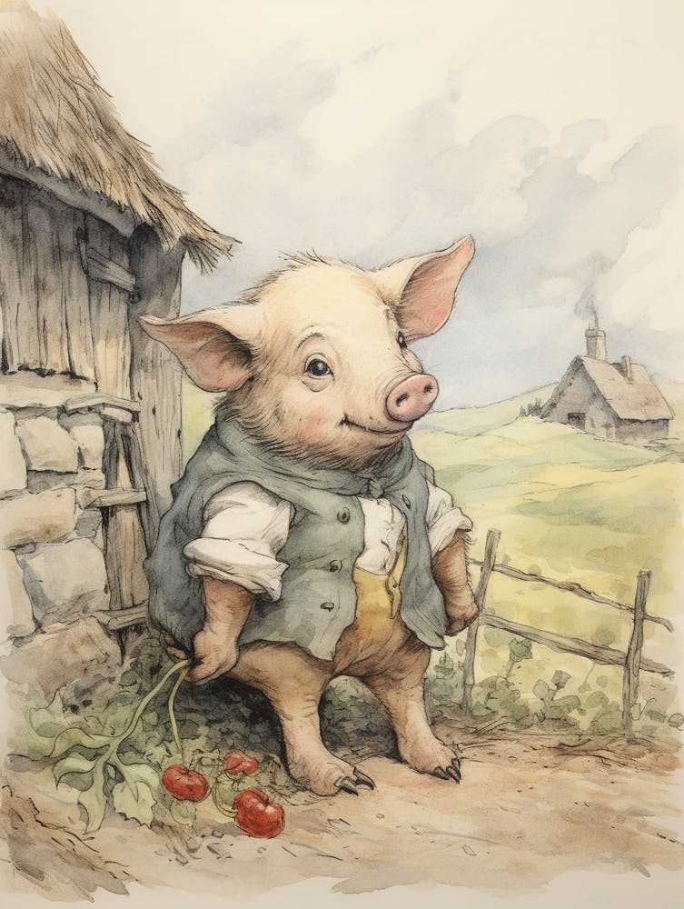 Storybook Animal Watercolour Pig 3
