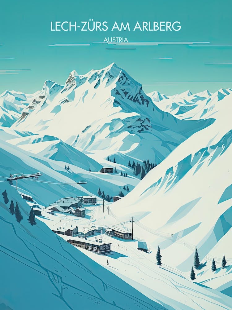 Poster von Lech Zurs Am Arlberg Österreich, Skigebiet Illustration 1