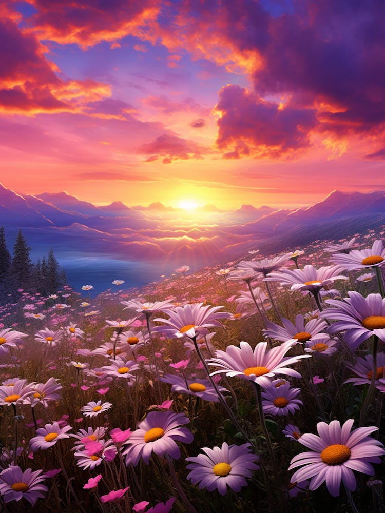 Gänseblümchen Wildblume Mit Sonnenuntergang (2)