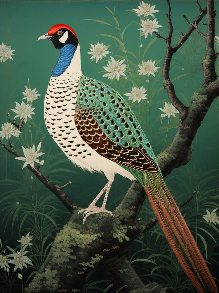 Ohara Koson Inspired Bird Painting Pheasant 8