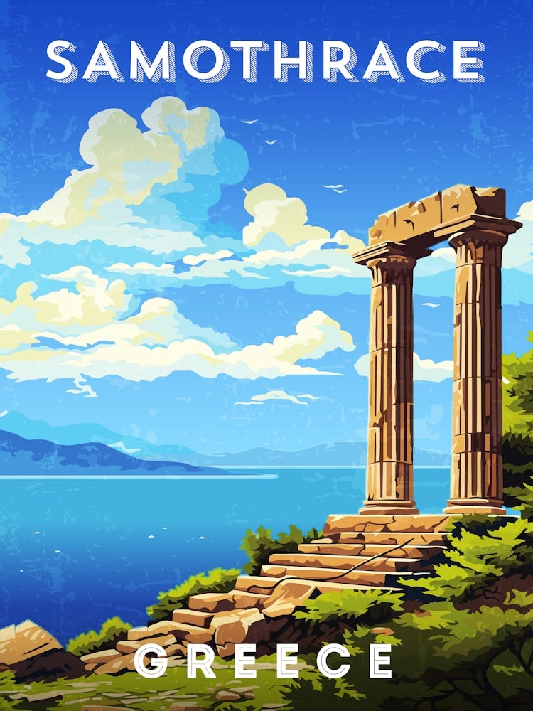 Greece, Samothrace — Retro travel minimalist poster, retro travel art, retro travel wall art, vector art