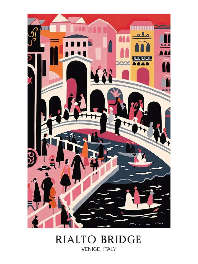 Rialto Bridge, Venice Italy Colourful 3 Travel Poster