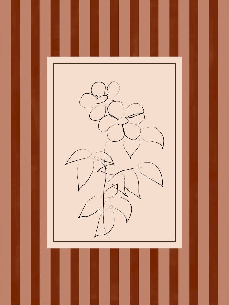 Flowers On Striped Burgundy Background No.1