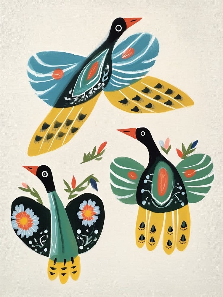 Folk Style Bird Painting Mallard Duck 3