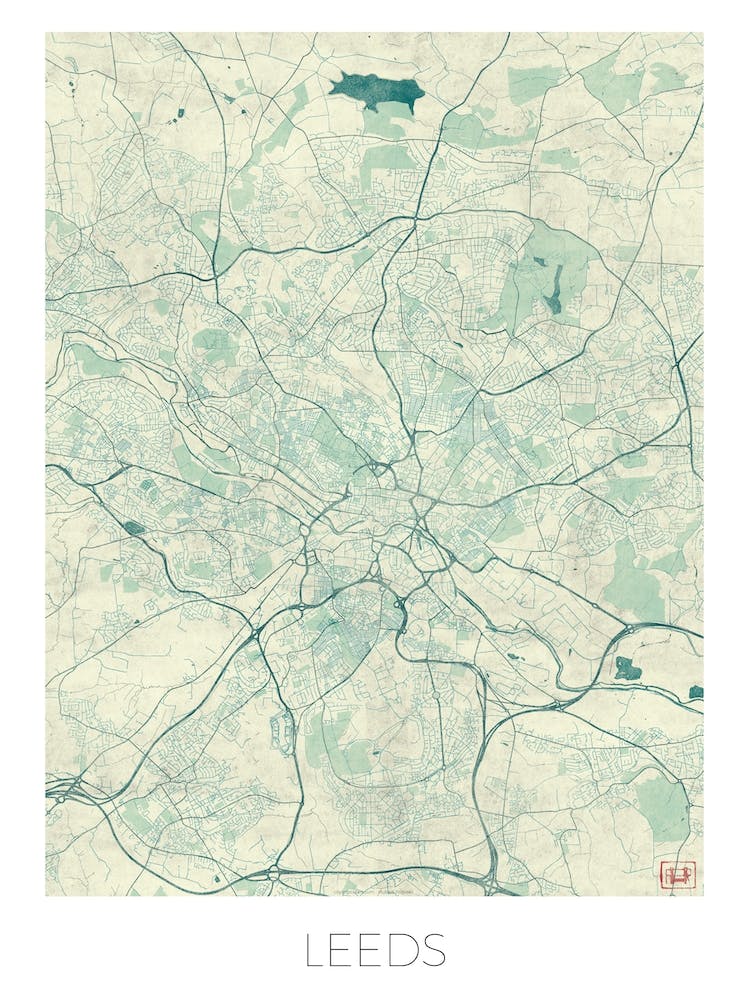 Leeds Map Vintage in Blue