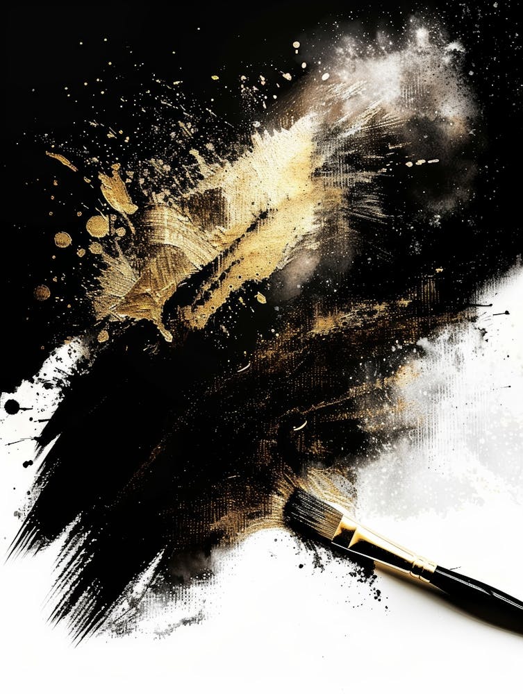 Black And Gold Paint Brush On Black Background