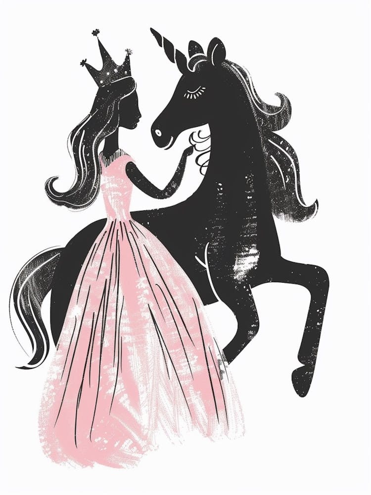 A Unicorn And Princess Silhouette