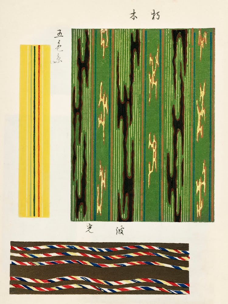 Vintage Ukiyo-e Woodblock Print Of Japanese Textile, Shima Shima, Furuya Korin (195)