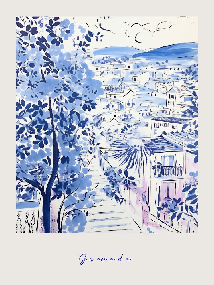 Granada Spain 2 Mediterranean Blue Drawing Poster