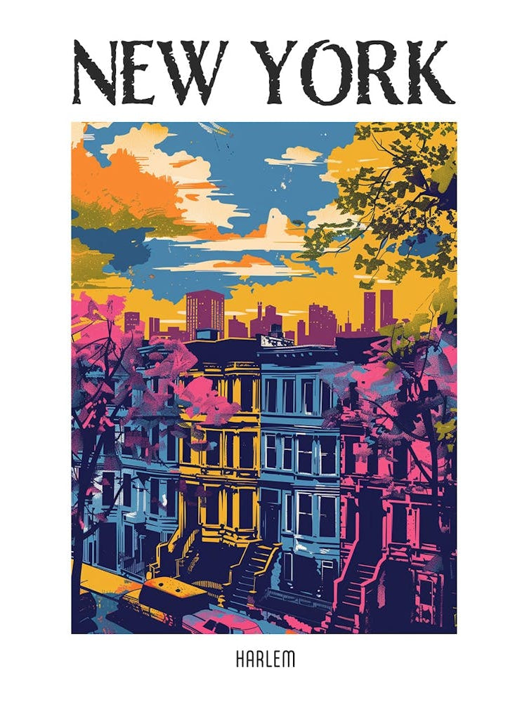 Harlem New York Colourful Silkscreen Illustration 2 Poster