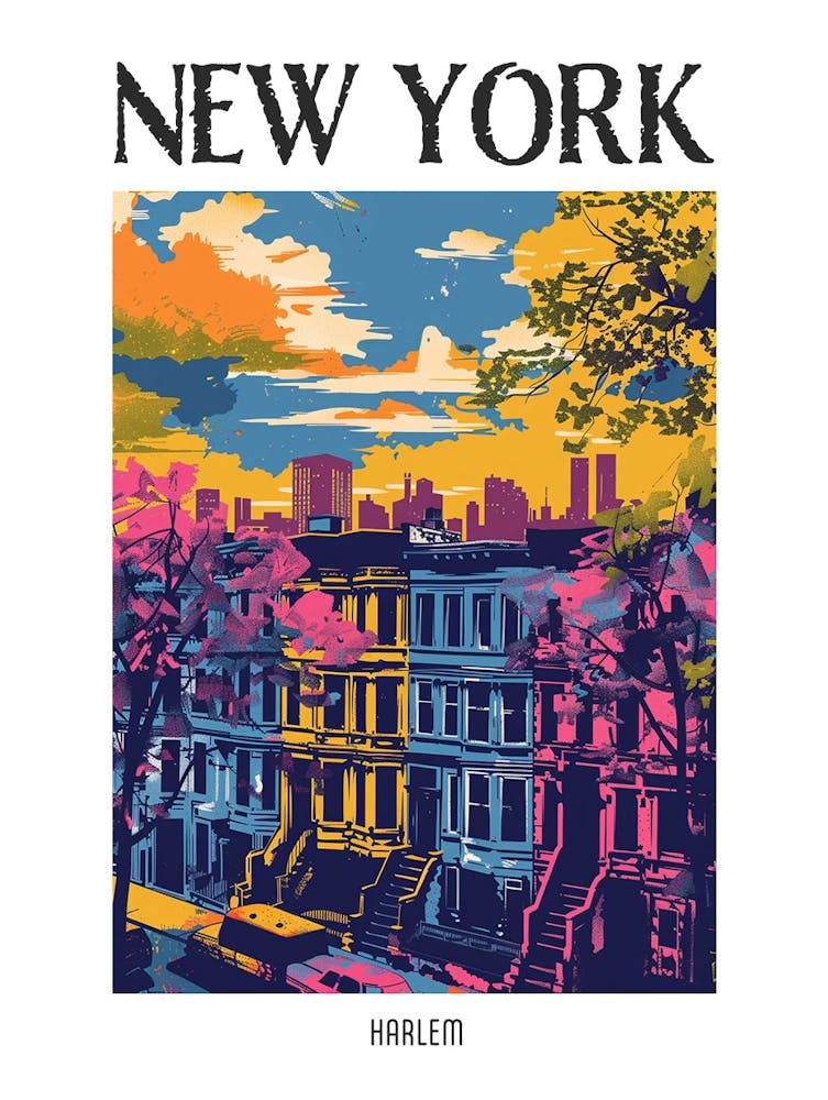 Harlem New York Colourful Silkscreen Illustration 2 Poster